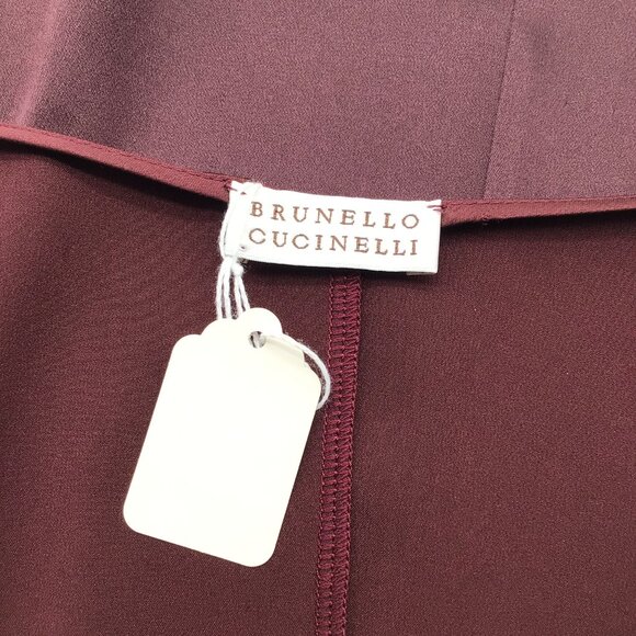 BRUNELLO CUCINELLI BURGUNDY SLEEVELESS V-NECK SILK TOP - Picture 4 of 6
